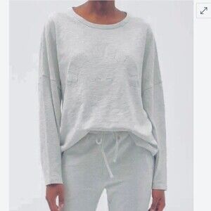 THE UPSIDE Hazel Cotton-Mélange Long-Sleeved T-Shirt in Light Grey M NWOT